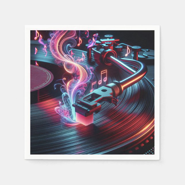 Neon Turntable With Vinyl Record Napkins (Front)