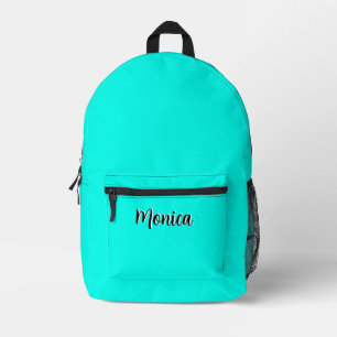 Neon Turquoise and Black 3D Personalized Name Printed Backpack