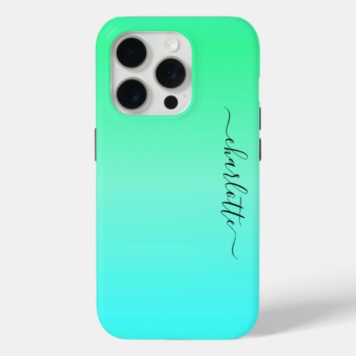 Neon Turquoise and Green iPhone 15 Pro Case