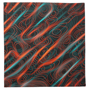 Neon Turquoise and Orange Curvy Lines Cloth Napkin