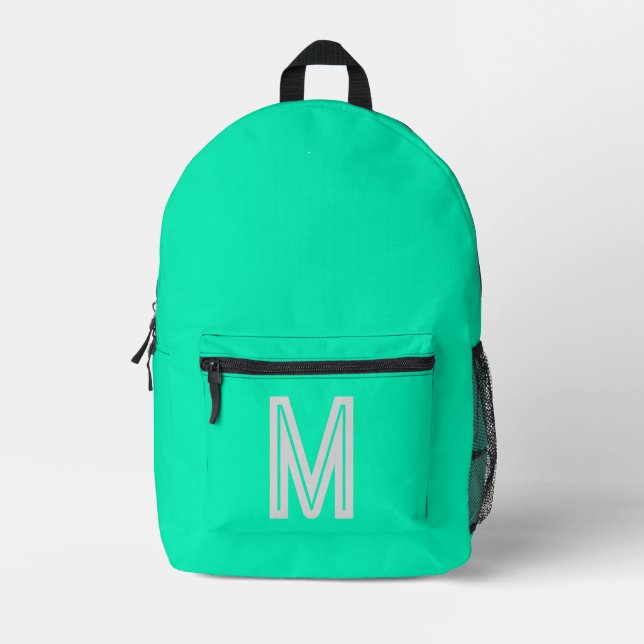  neon turquoise  - bold monogram  printed backpack (Front)