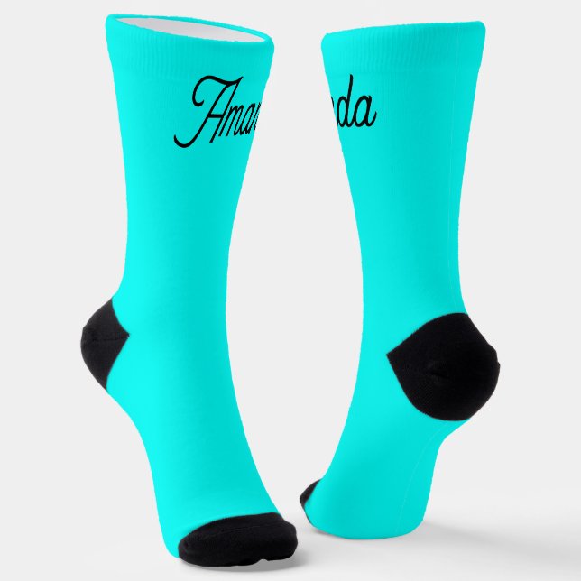 Neon turquoise bright fashionable modern tone  soc socks (Angled)