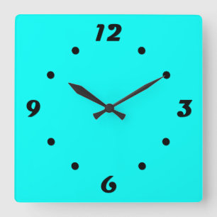 Neon turquoise bright fashionable modern tone square wall clock