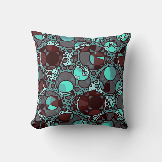 Neon Turquoise Burgundy Abstract Pattern Throw Pillow (Front)