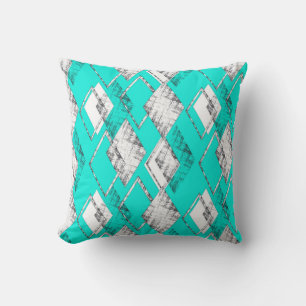Neon turquoise geometric pattern. throw pillow