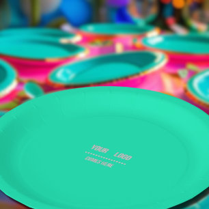 neon Turquoise solid color - add logo napkins Paper Plates