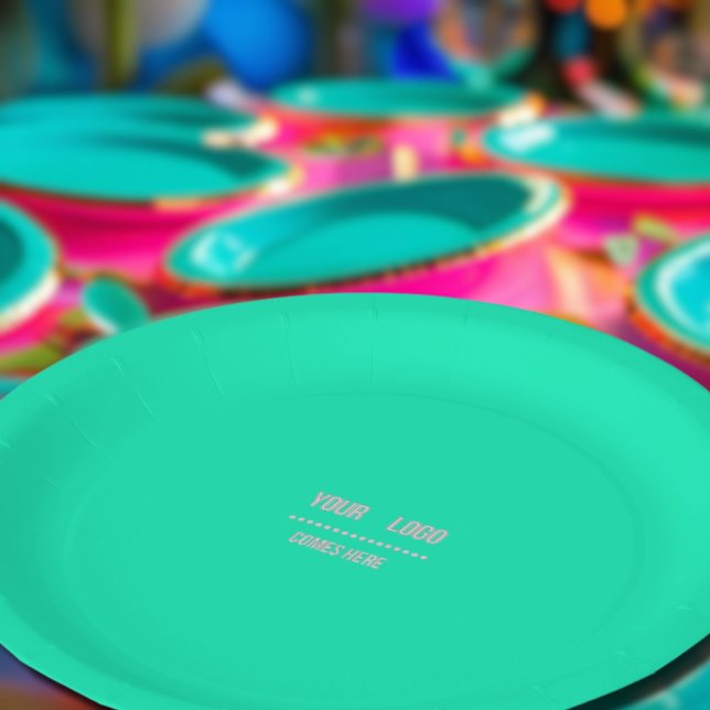 neon  Turquoise solid color -  add logo napkins Paper Plates (Creator Uploaded)
