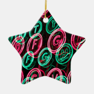 Neon typewriter keys close up ceramic ornament