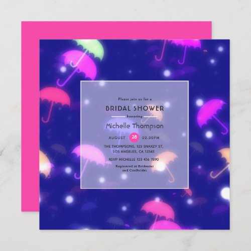 Neon umbrellas Bridal Shower Invitation