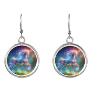 Neon Unicorn Art – Glowing Fantasy Horse Rainbow Earrings