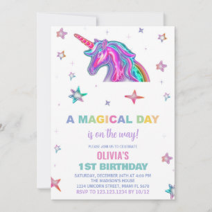 Neon Unicorn Birthday Invitations