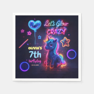 Neon Unicorn Birthday Party Let's Glow Crazy Napkins