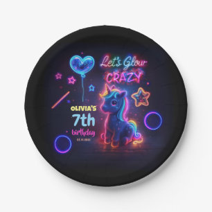 Neon Unicorn Birthday Party Let's Glow Crazy Paper Plates