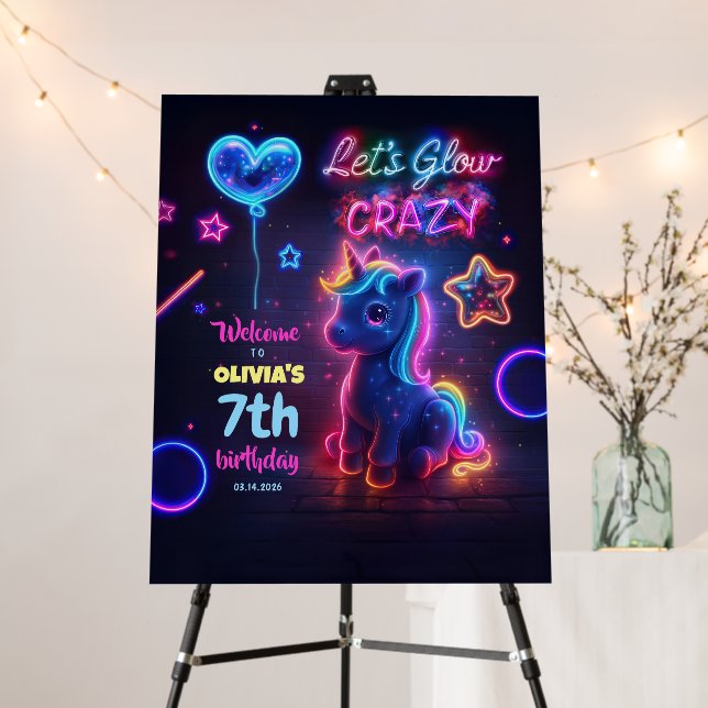 Neon Unicorn Birthday Pary Welcome Sign (In Situ (Stand))