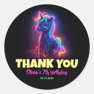 Neon Unicorn Birthday Thank You Classic Round Sticker