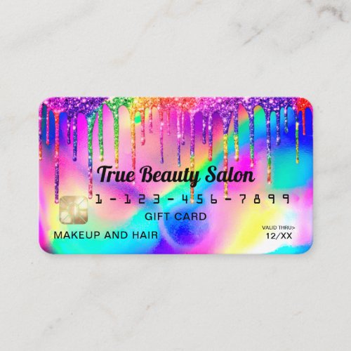 Neon Unicorn Holographic Glitter Drips Credit Gift Business Card