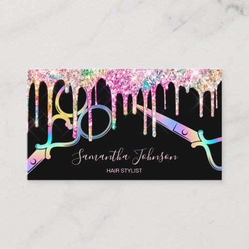 Neon Unicorn Holographic hairstylist hairdresser B Business Card