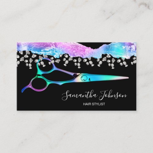 Neon Unicorn Holographic hairstylist hairdresser B Business Card