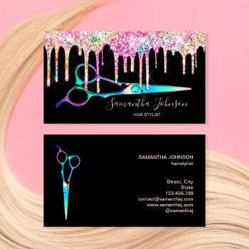 Neon Unicorn Holographic Hairstylist Hairdresser B Business Card by smmdsgn at Zazzle
