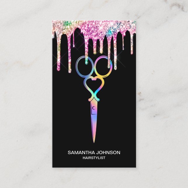 Neon Unicorn Holographic hairstylist hairdresser Business Card (Front)