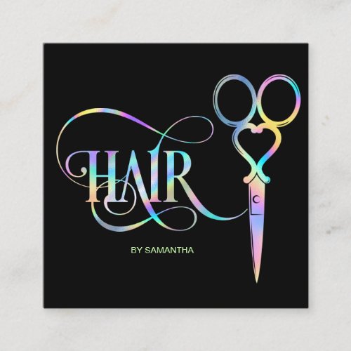 Neon Unicorn Holographic hairstylist hairdresser Square Business Card