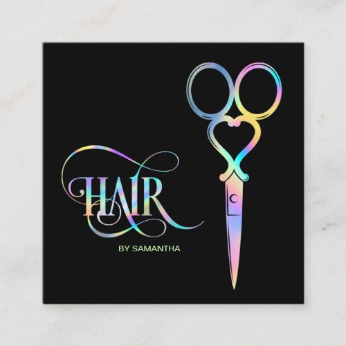 Neon Unicorn Holographic hairstylist hairdresser Square Business Card