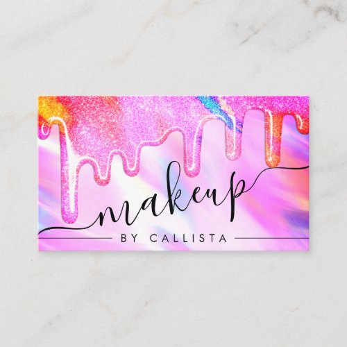 Neon Unicorn Holographic Thick Glitter Drip Makeup Business Card