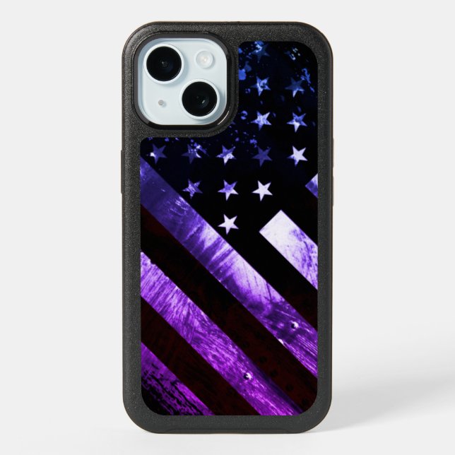 Neon Urban Industrial American Flag iPhone 15 Case (Back)