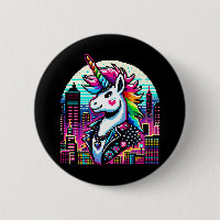 Neon Urban Unicorn - Pixel Art Cityscape