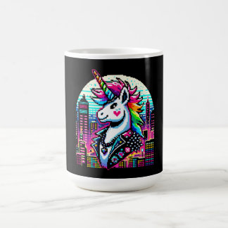 Neon Urban Unicorn - Pixel Art Cityscape Coffee Mug