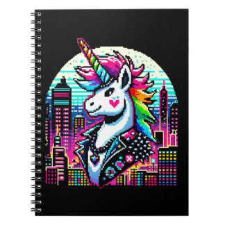 Neon Urban Unicorn - Pixel Art Cityscape Notebook