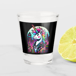 Neon Urban Unicorn - Pixel Art Cityscape Shot Glass