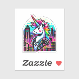 Neon Urban Unicorn - Pixel Art Cityscape Sticker