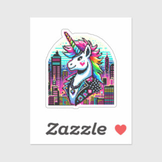 Neon Urban Unicorn - Pixel Art Cityscape Sticker