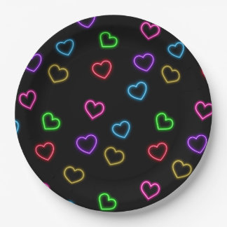 Neon Valentine Party Paper Plates