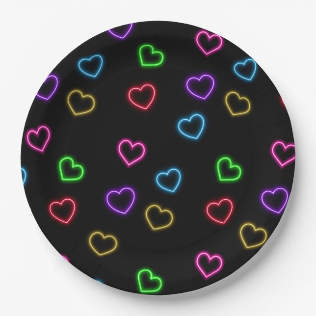 Neon Valentine Party  Paper Plates (Front)