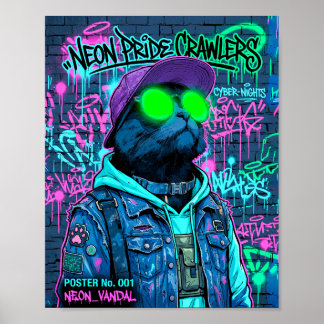 Neon Vandal Cyberpunk Cat Graffiti Poster