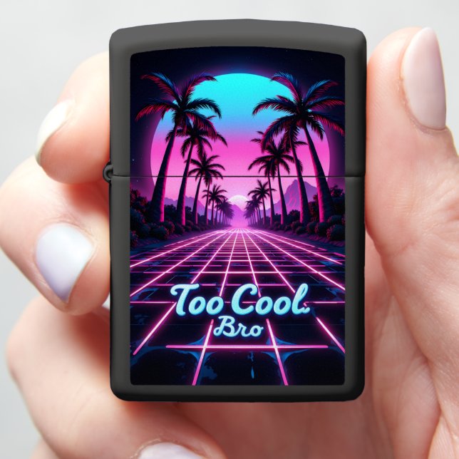 Neon Vaporwave Road Too Cool Zippo Lighter (In Hand)