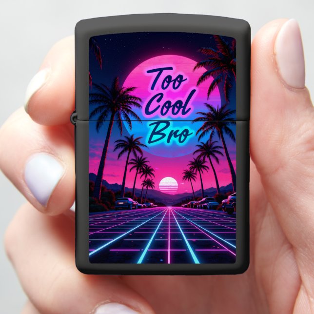Neon Vaporwave Sunset Too Cool Zippo Lighter (In Hand)