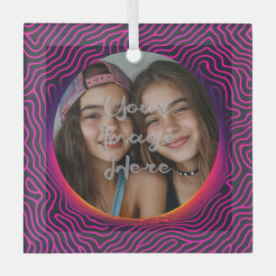 Neon Vaporwave Swirl Custom Photo Frame Glass Ornament