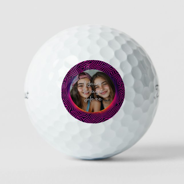 Neon Vaporwave Swirl Custom Photo Frame Golf Balls (Front)