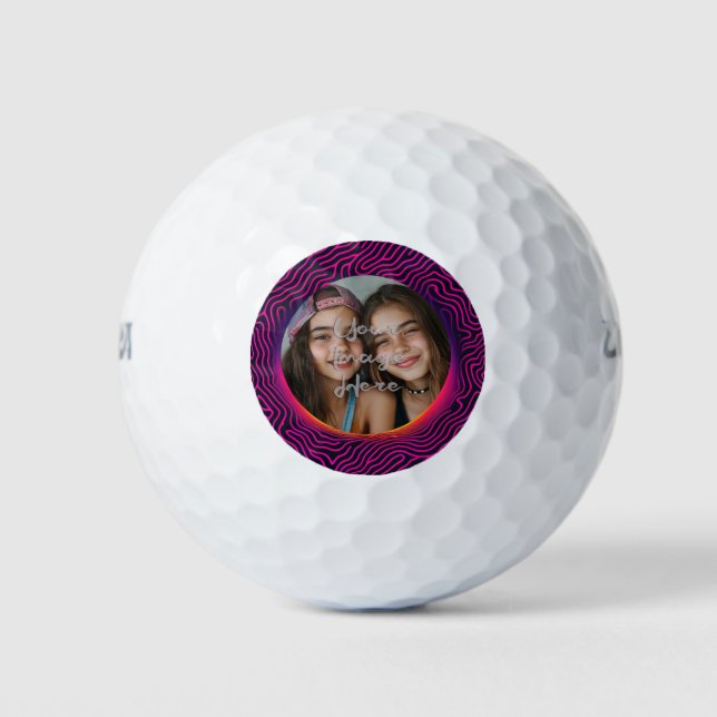 Neon Vaporwave Swirl Custom Photo Frame Golf Balls (Front)