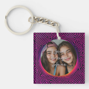 Neon Vaporwave Swirl Custom Photo Frame Keychain