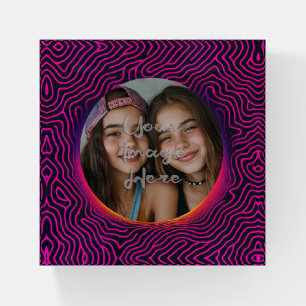 Neon Vaporwave Swirl Custom Photo Frame Paperweight