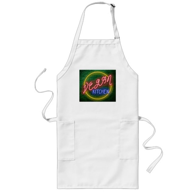Neon Vegan Kitchen Sign Long Apron (Front)