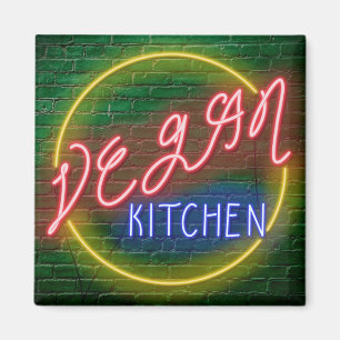 Neon Vegan Kitchen Sign Magnet