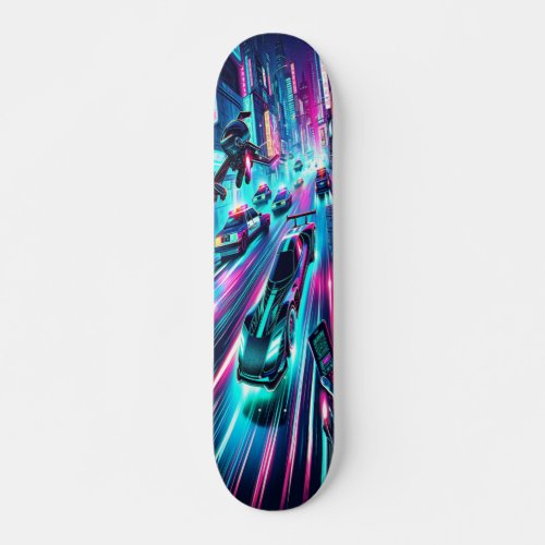 Neon Velocity Cyberpunk Chase  Skateboard