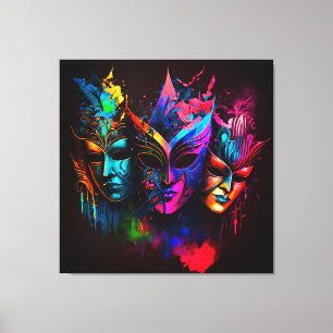 Neon Venetian Carnival Mask I Canvas Print