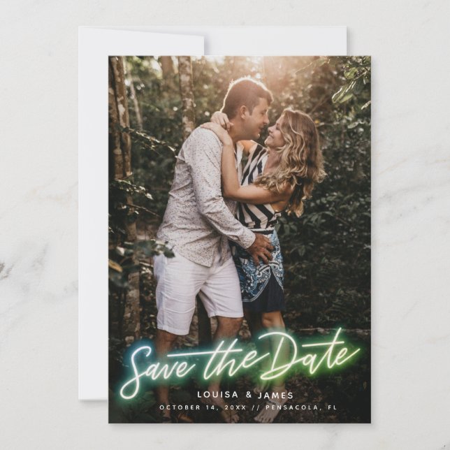 Neon Vertical Photo Save the Date Invitation (Front)