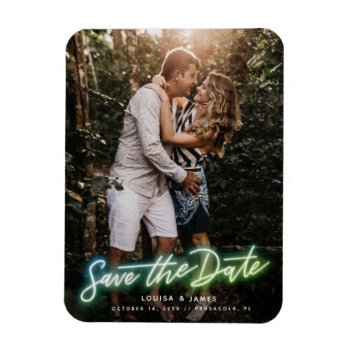 Neon Vertical Photo Save The Date Magnet by PinkHousePress at Zazzle